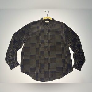 RIVA SILK Womens 100% SILK  Button Up Black and Tan Blouse Sz Med